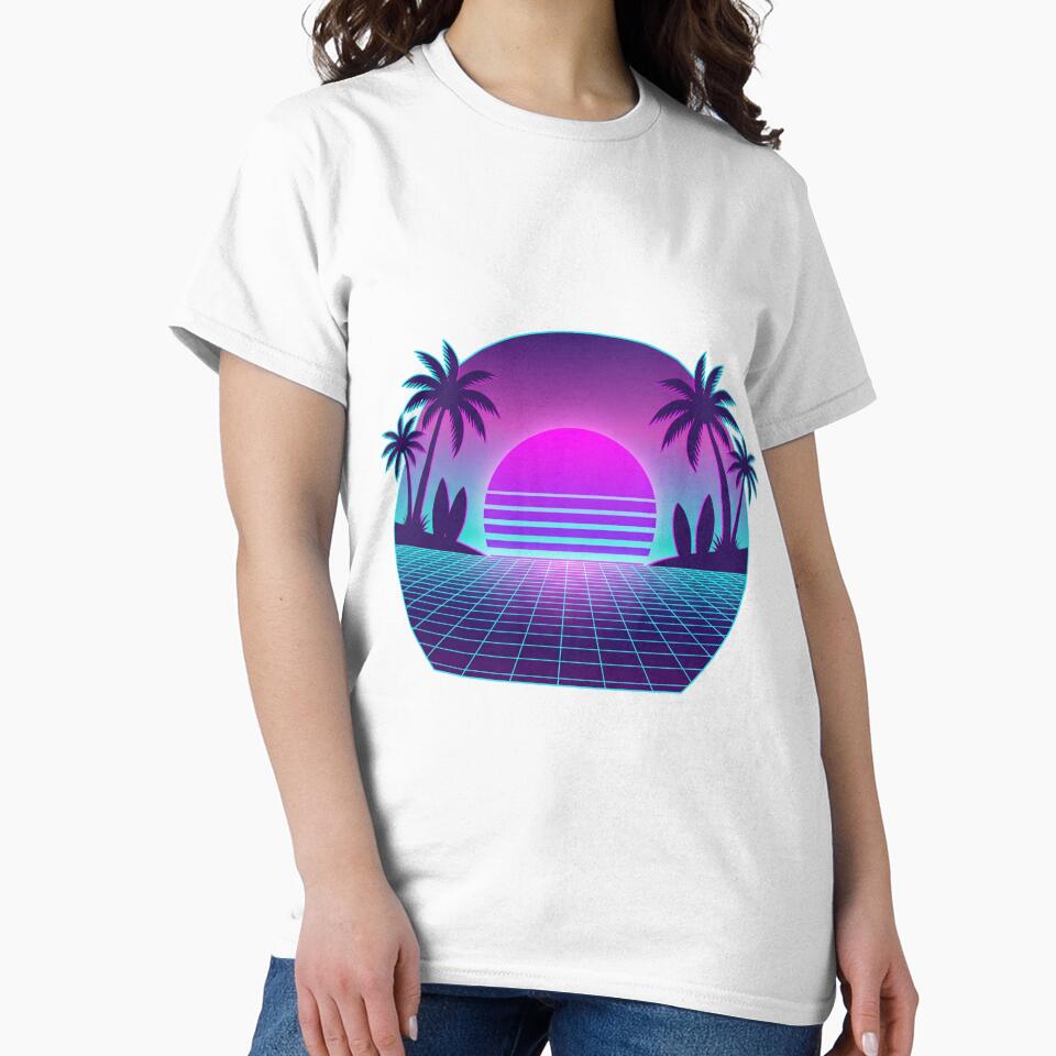 Neon Synthwave Tropical Surf Island Sunset by ModMotiff