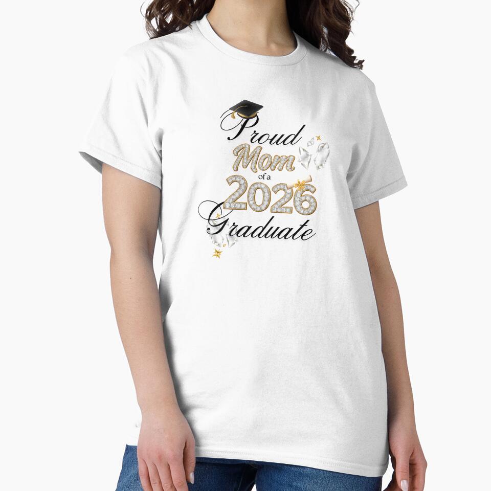Proud Mom of a 2026 Graduate with Diamonds & Black Graduation Hat by JeweledDesigns