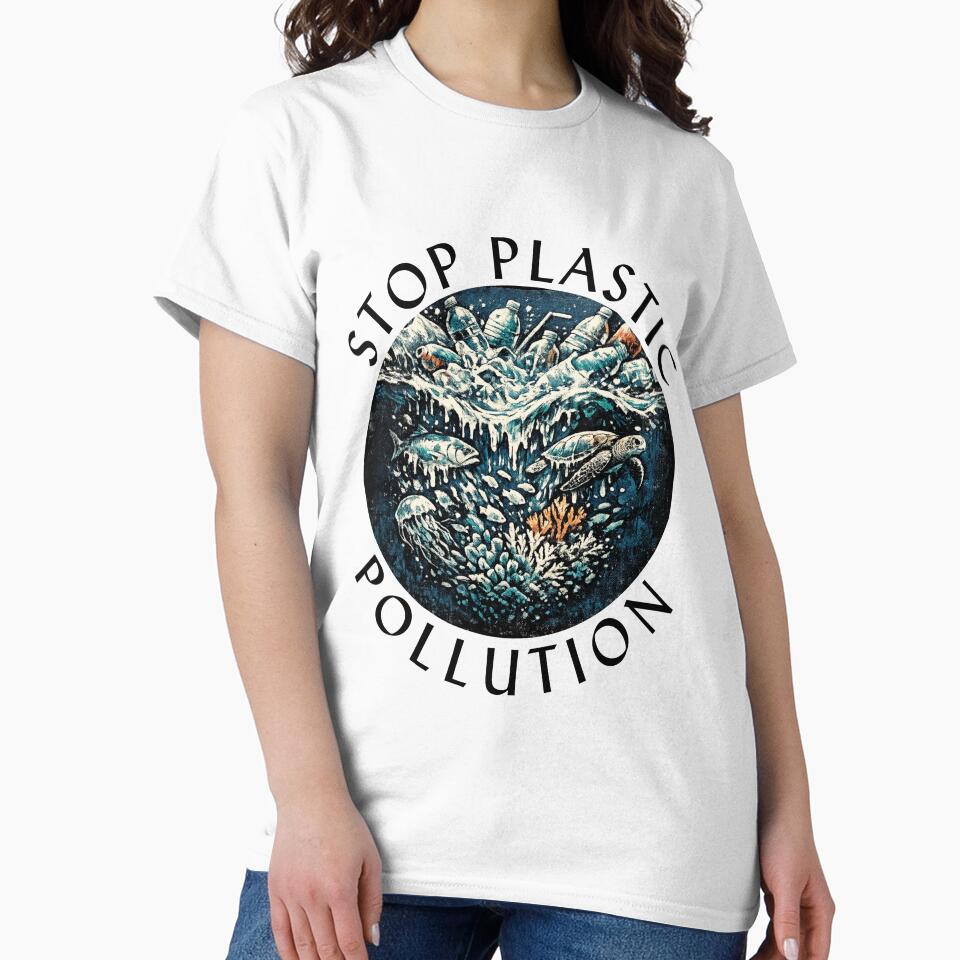 Stop Plastic Pollution Ocean Art Design by Black Signal