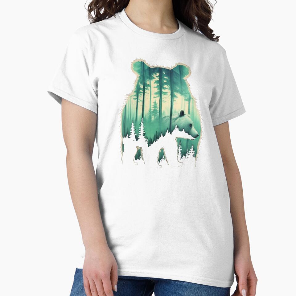 Preserve and protect bears and nature, Double exposure of bear silhouette and trees in misty forest, Save the wilderness environment and climate concepts by Andrey-Myagkov