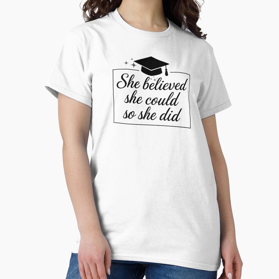 She Believed She Could So She Did Quote with Black Graduation Hat & Stars by JeweledDesigns
