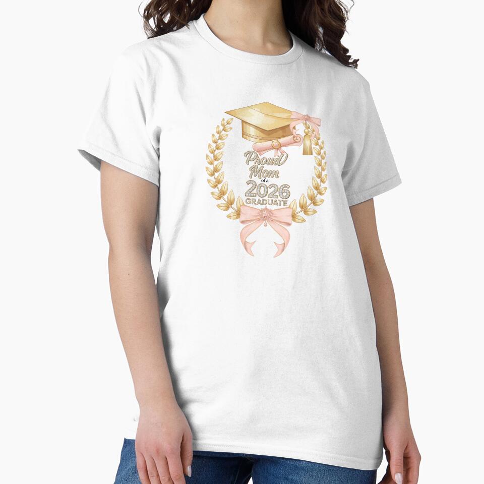 Proud Mom of a 2026 Graduate with Royal Laurel Motif, Pink Bow & Diamonds by JeweledDesigns