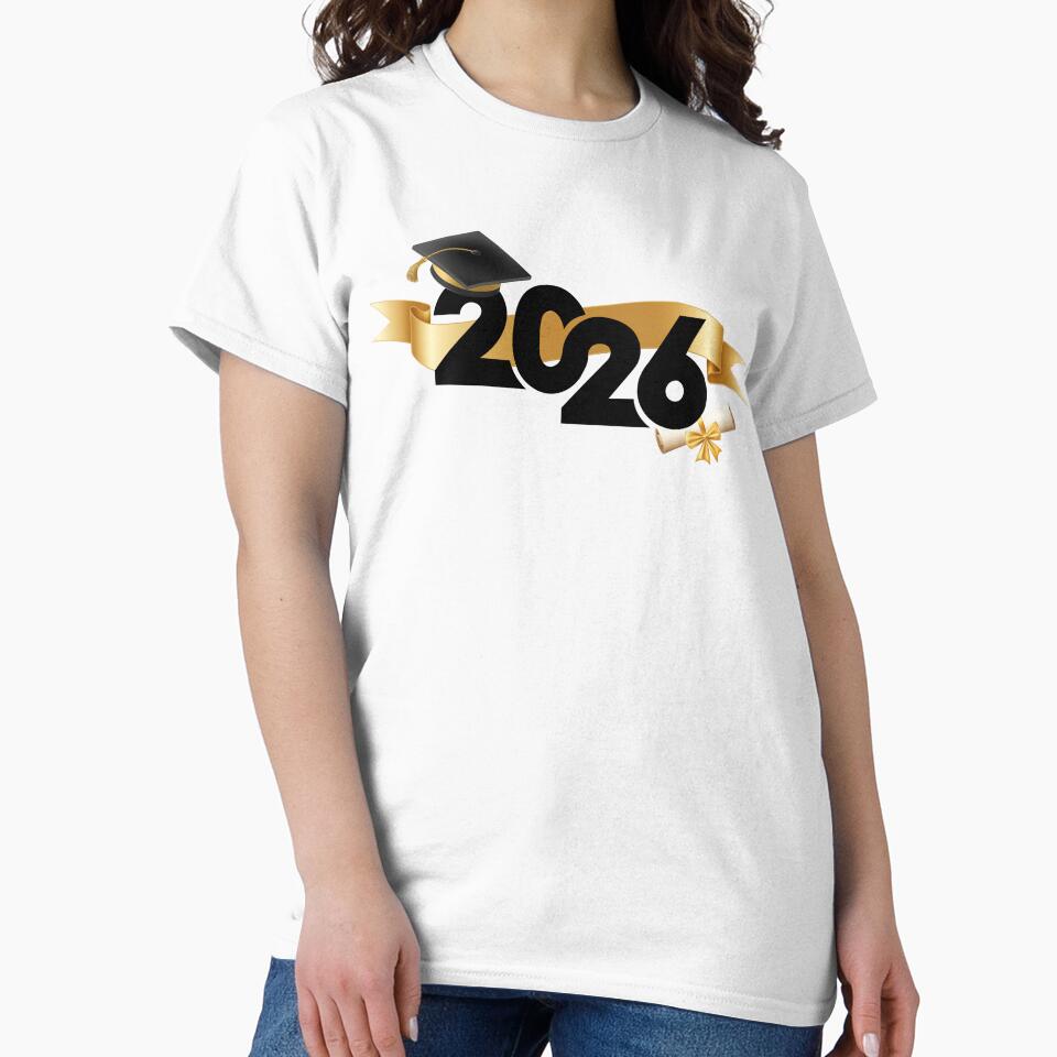 Graduate 2026 (Offset) with Black Graduation Hat, Gold Stars & Gold Ribbon by JeweledDesigns