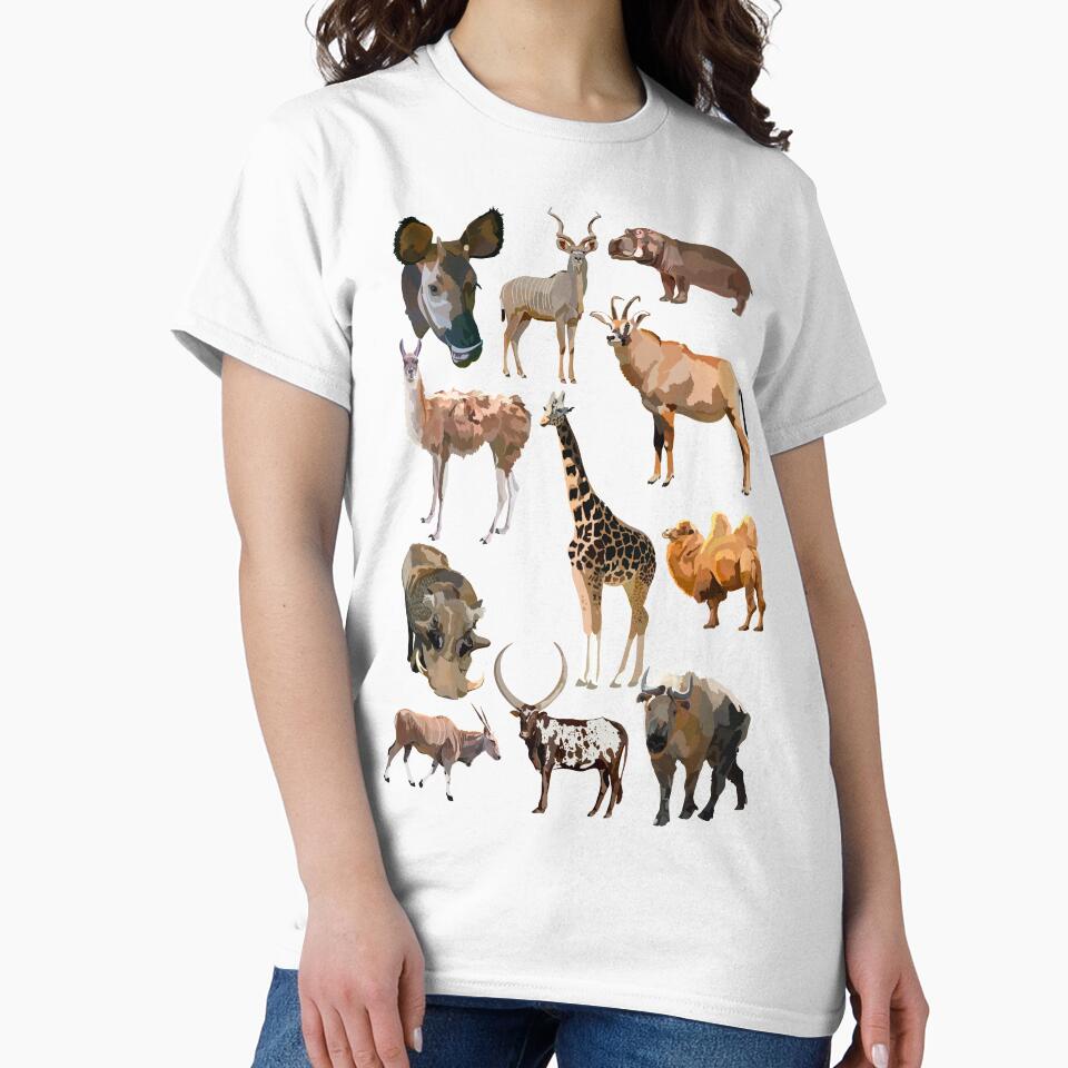H is for Hoofstock,Hoofstock Artwork – Diverse African and Asian Ungulates Featuring Giraffe, Camel, Warthog, Takin, Okapi, and Roan Design by PrettylittlepastelUk