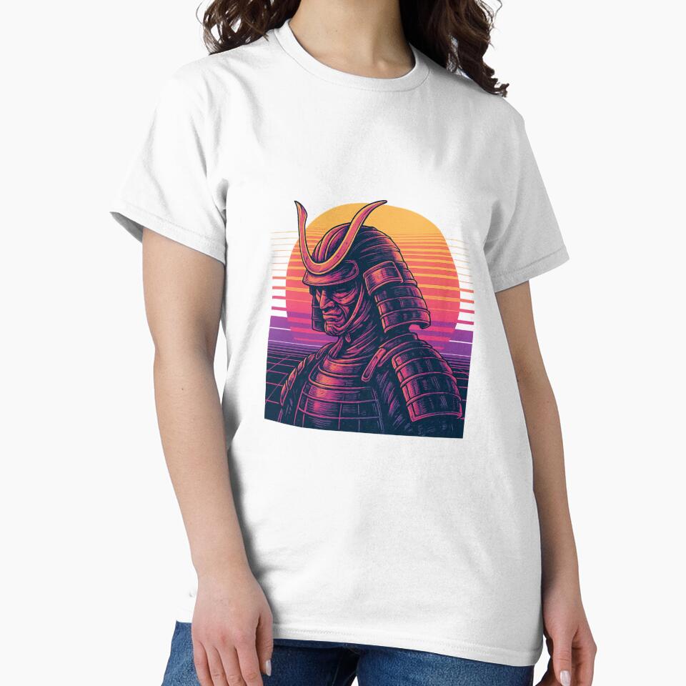 Vaporwave Samurai Sunset T-Shirt (Retrowave) by amrani20