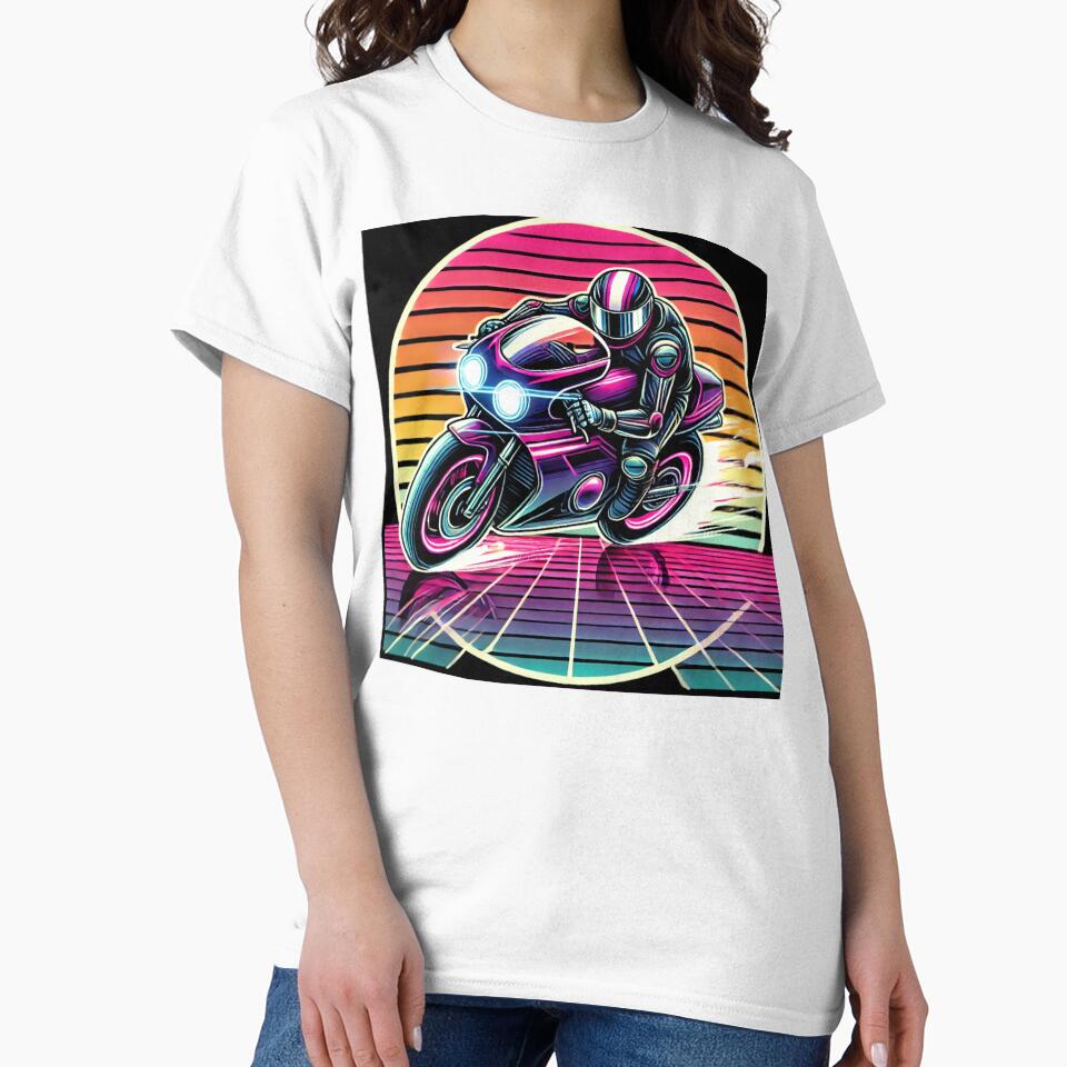 Synthwave Neon Motorcycle | Retro Futuristic Vaporwave Rider Art – 80s Aesthetic Vector T-Shirt Design by TLG-Supply