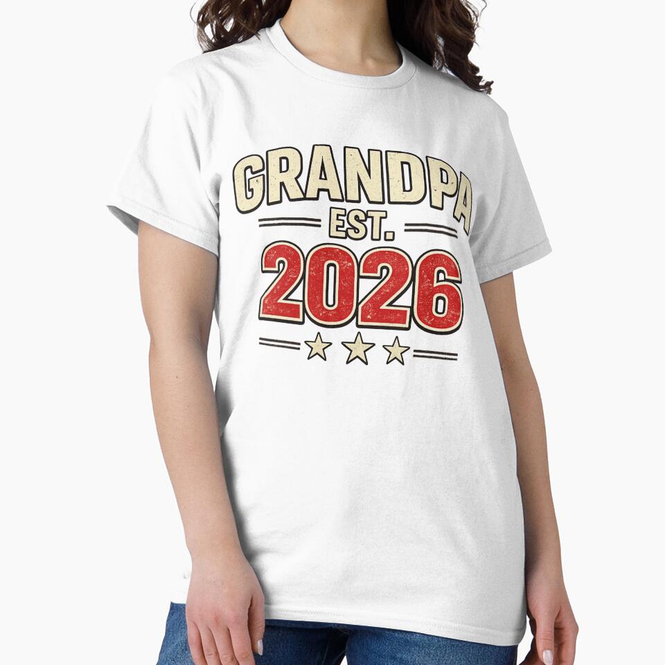 Grandpa EST 2026 Shirt – New Grandpa Gift 2026, First Time Grandpa Tee, Baby Announcement Grandpa Shirt by TKOprintdesigns