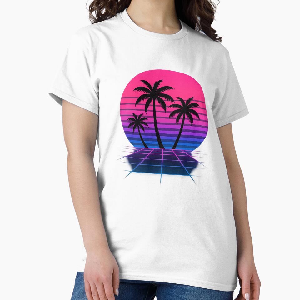 Retro 80s Sunset with Palm Trees – Neon Vaporwave Design by CMdigit