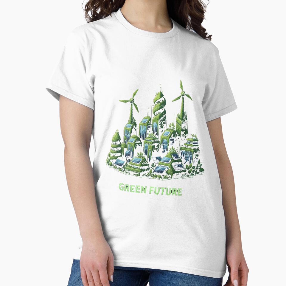 Green Future Solarpunk City Skyline Vector by FiveBlessings