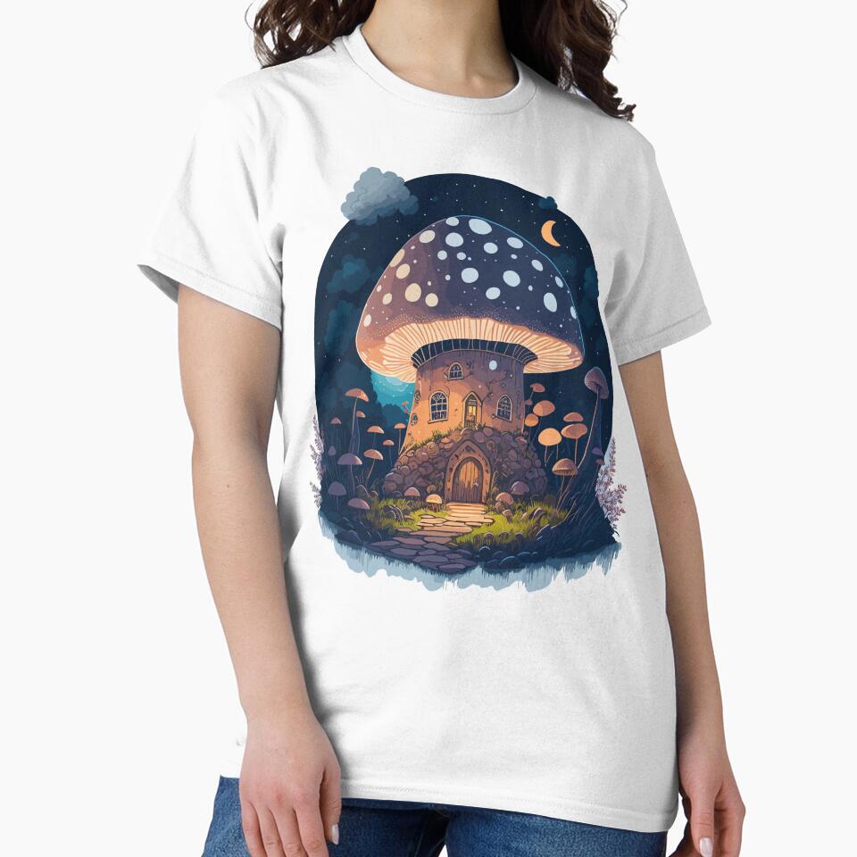 Cottagecore Mushroom House Night T-Shirt by Nyx Creates