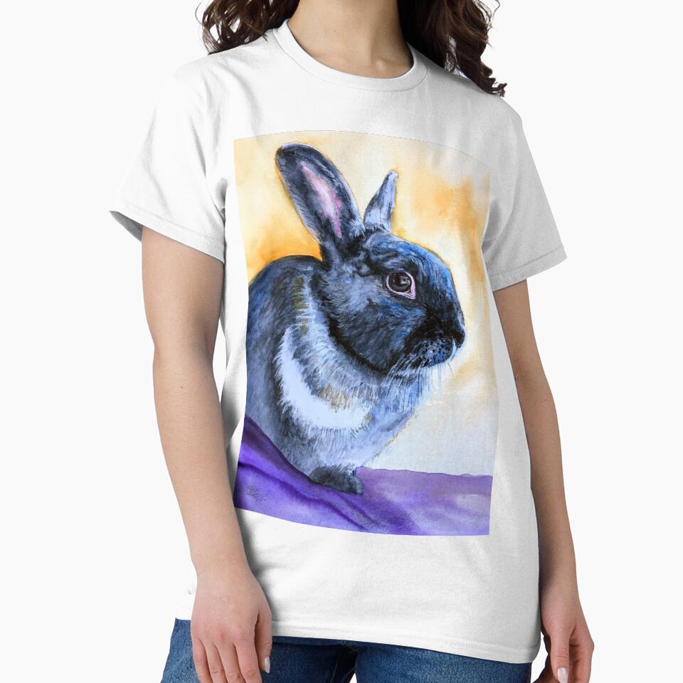 Watercolour portrait of Ebony, our black rabbit by Double Dutch Designs