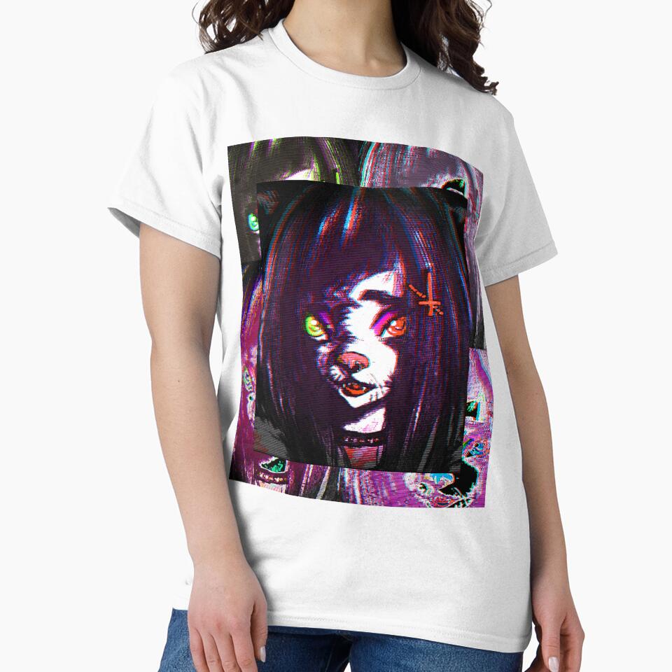 Goth Furry Cat Girl Close Up Glitch Analogic Aesthetic by GrotsqMachine