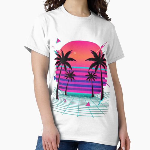 80s Vaporwave Sunset - Palm Trees Retrowave Grid by Kainotomia