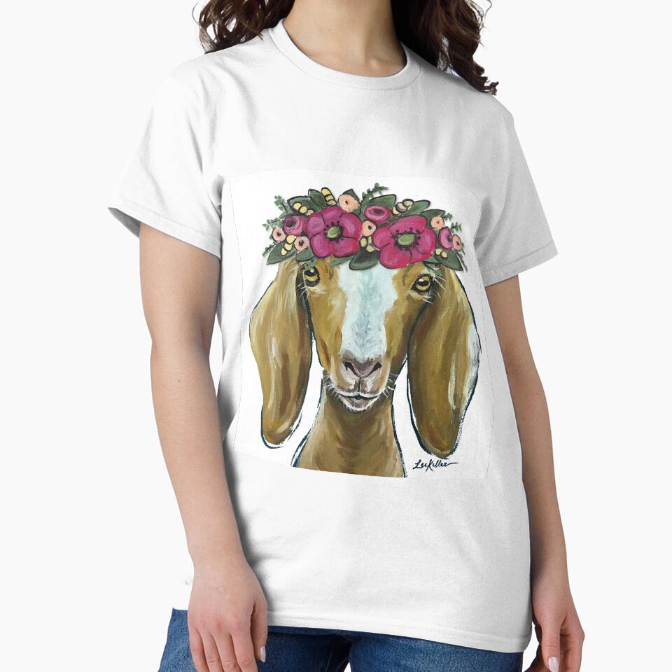 Goat with Flower Crown Art by leekellerart