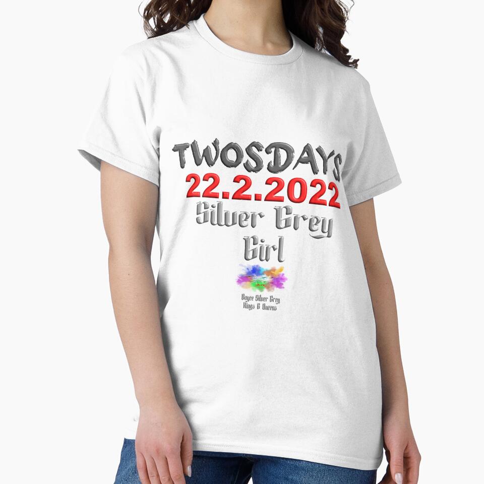 Happy Twosday one-time event Silver grey girl.(Dark logo on light top) by markyboyce247