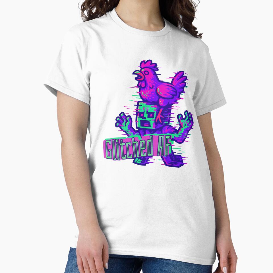 Chicken Jockey Glitched AF – Funny Pixel Gamer Glitchcore Shirt by RealLifeMerchies