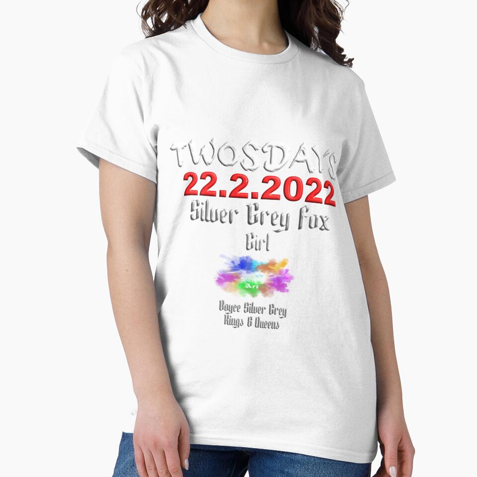 Happy Twosday one-time event Silver grey fox girl.(light  logo on light top) by markyboyce247