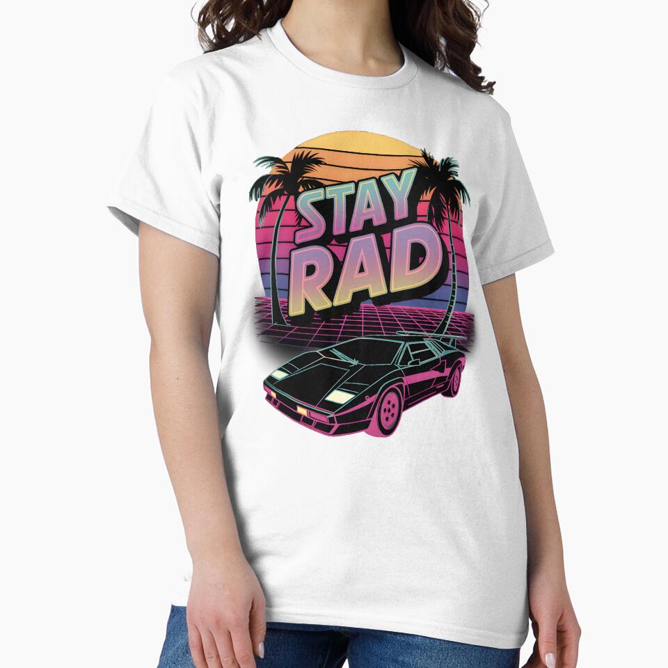 Stay Rad – 80s Retro Synthwave Neon Sunset & Sports Car by EpochFusion