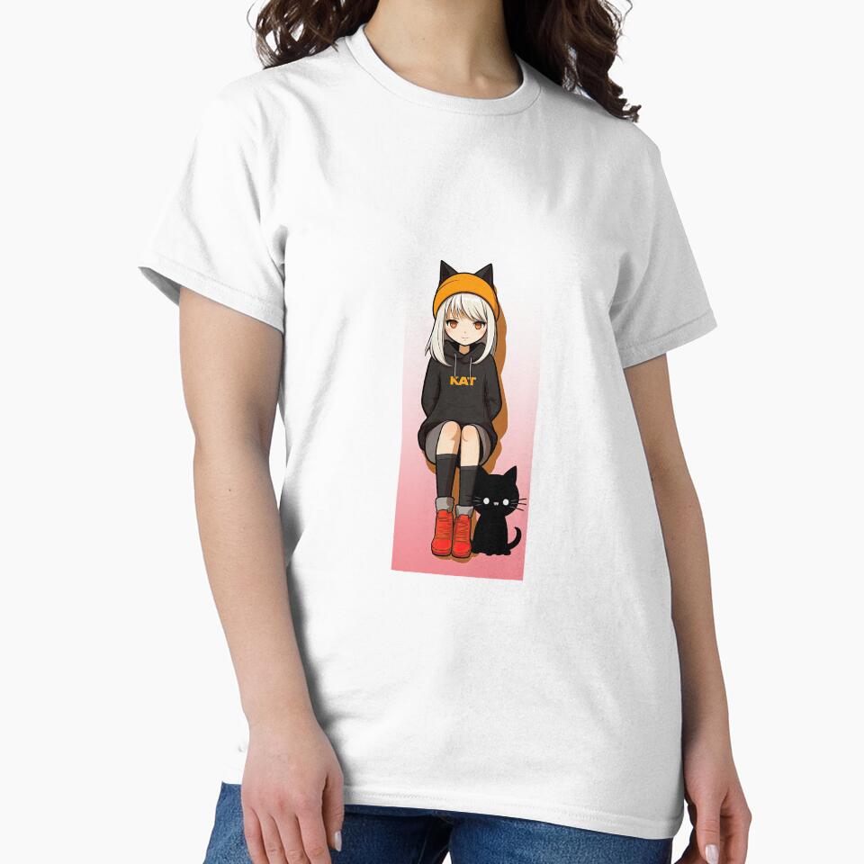 anime girl with a cat, cartoon bold outlines by AI Gizmo