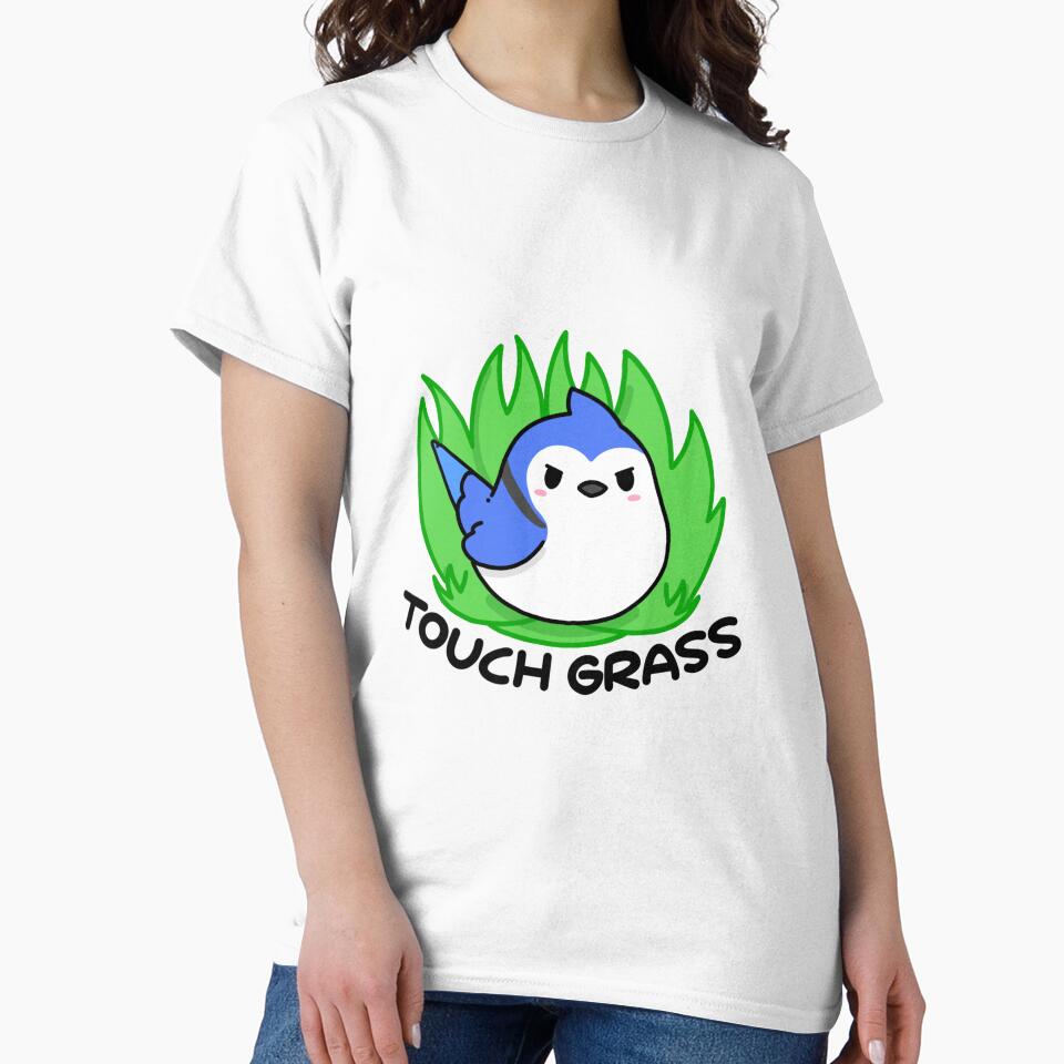 Touch Grass Blue Jay by Freckled Frog Studio