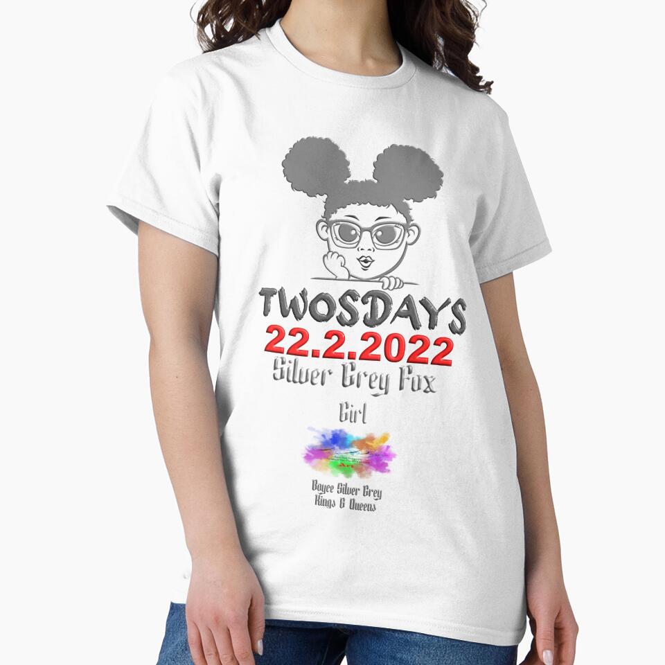 Happy Tuesday silver grey fox girl (dark logo on light top) one-time event by markyboyce247