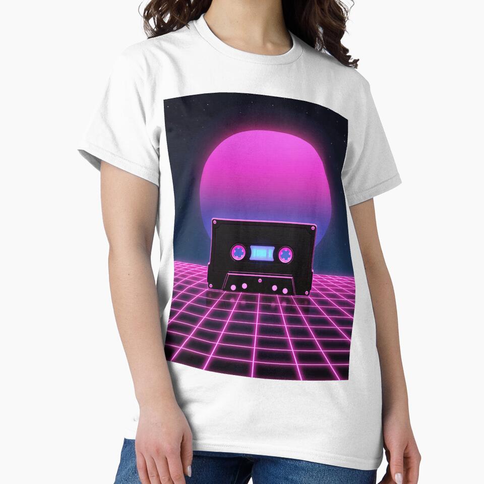 Retro Vaporwave Cassette Tape Neon Sunset 80s Synthwave Grid Aesthetic by WHITE FLAME PRINTS