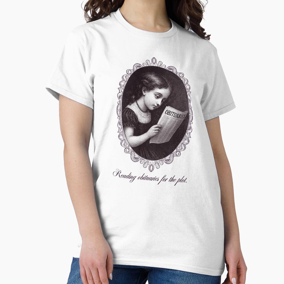 Reading Obituaries for the Plot – Morbidly Curious Little Girl Design by Little Happies