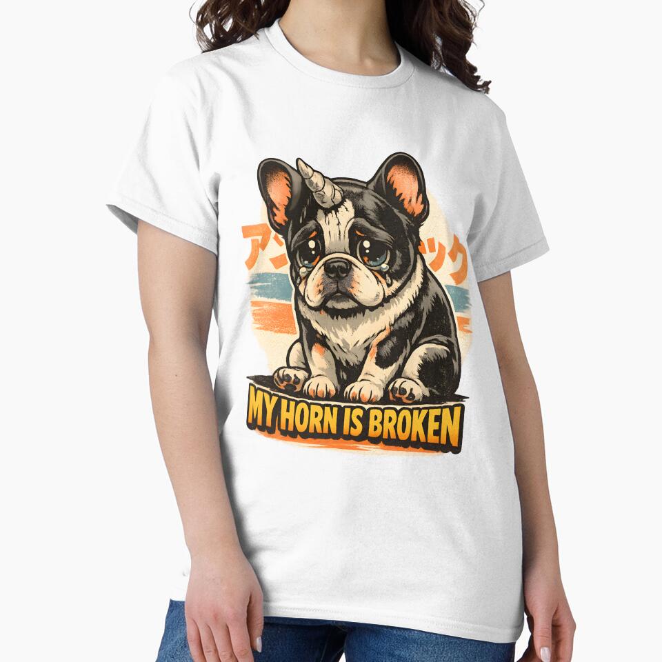Broken Horn Frenchie – Cute Weirdcore Sad Unicorn Dog by Rawecz Studio