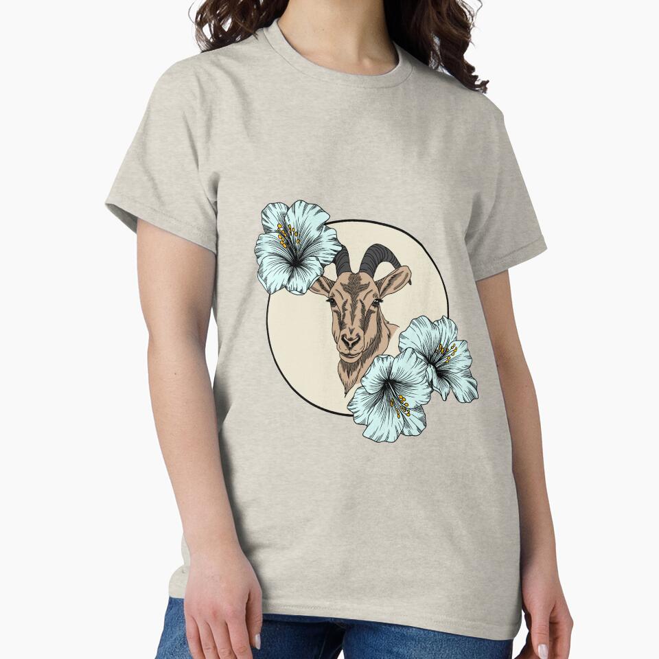 Minimalistic goat with flowers by Pamelarts