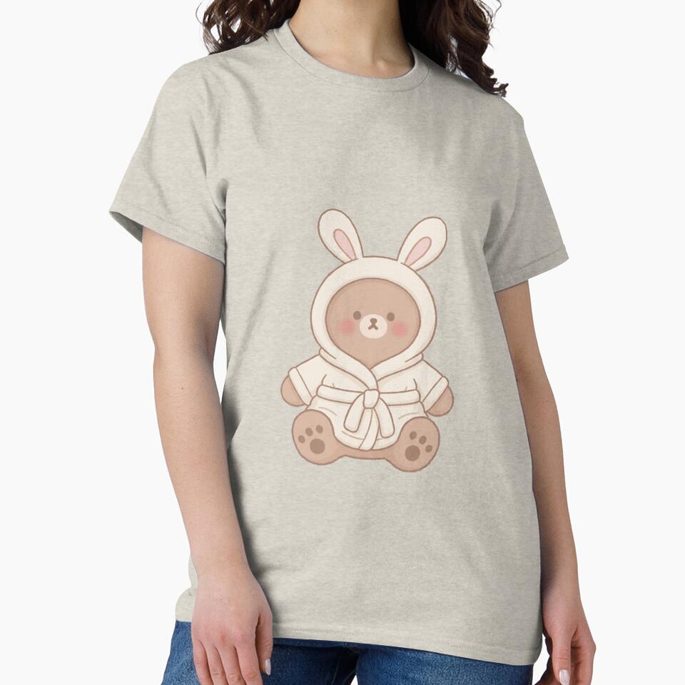 Cute Bear in Bunny Hoodie – Kawaii Cozy Brown Bear by TinaDu-