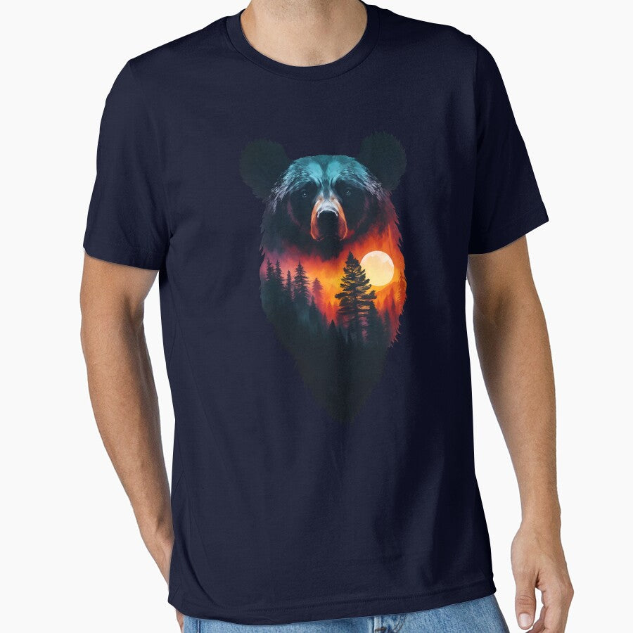 Preserve and protect bears and nature, Double exposure of bear silhouette and sunset trees forest, Save the wilderness environment and climate concepts by Andrey-Myagkov