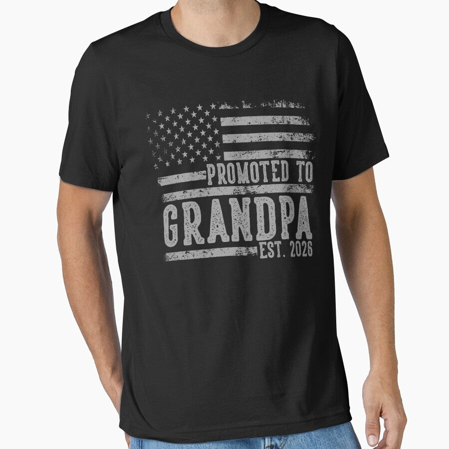 Promoted to Grandpa Est. 2026 – Vintage USA Flag New Grandpa Gift for Father, Dad, Grandpa-to-Be by TheVogueVibes
