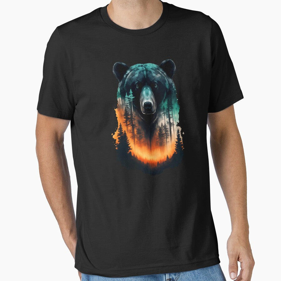 Preserve and protect bears and nature, Double exposure of bear silhouette and sunset trees forest, Save the wilderness environment and protect from forest fire concepts by Andrey-Myagkov
