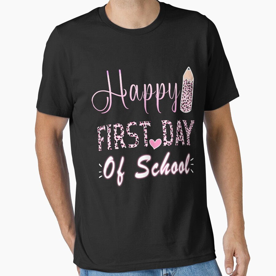 Happy First day Back To School Pink Leopard First Day of School for girls by MediTees