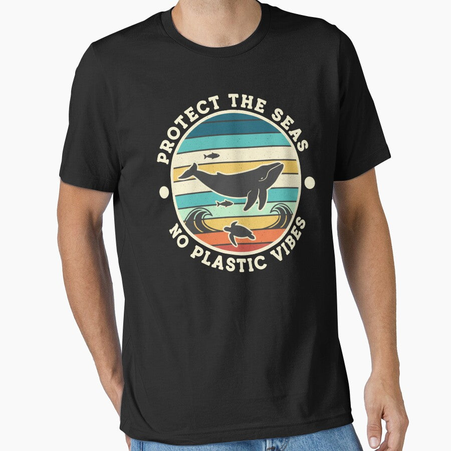 Protect the Seas No Plastic Vibes | Retro Earth Day Ocean Awareness by Axivra