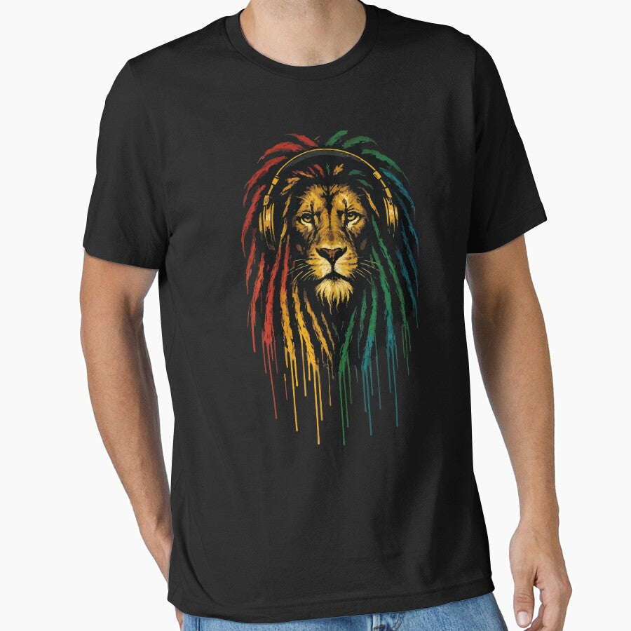Rasta Lion – Reggae Dreadlocks, Headphones Design by Oualid Art