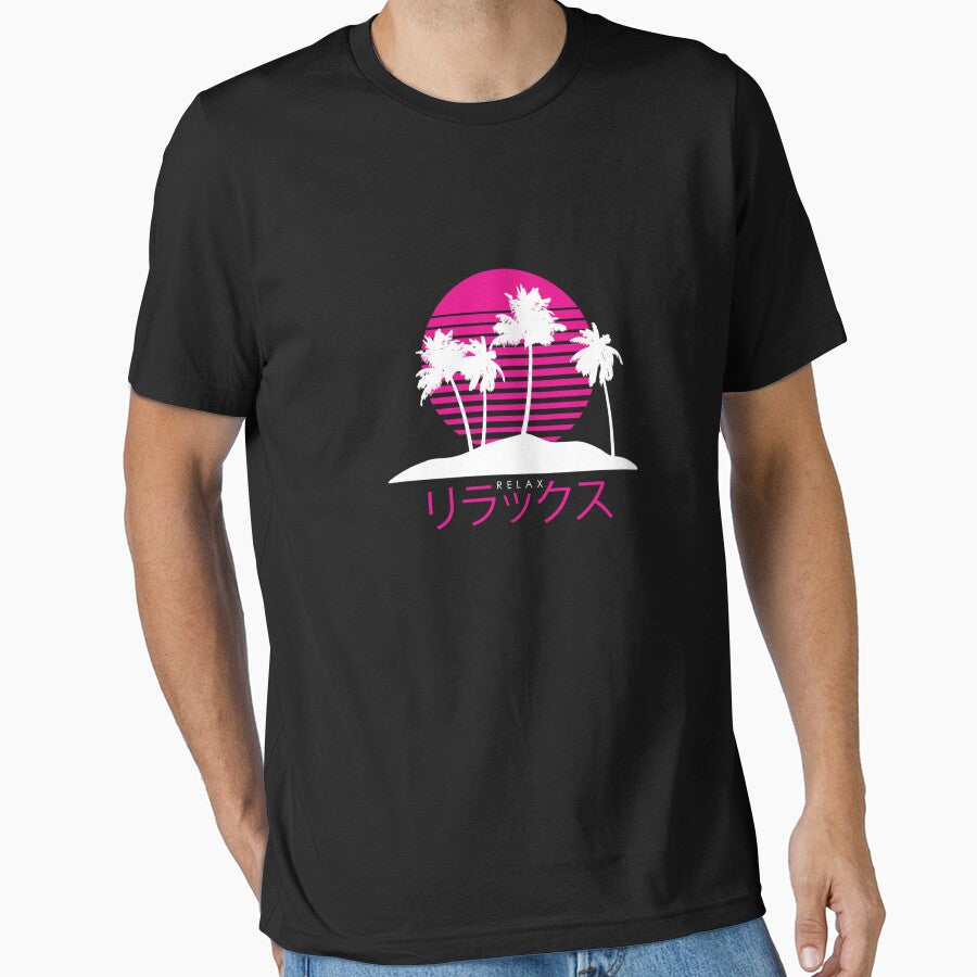 Vaporwave Aesthetic Relax Pastel Island Sunset Grid Harajuku 80s 90s Fashion Classic T-Shirt by DavidKugler