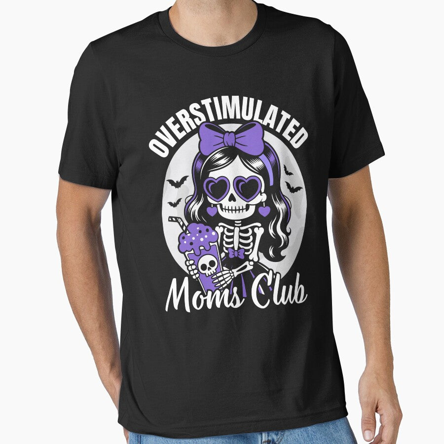 Overstimulated Moms Club Skeleton Drinking Coffee Halloween by macciodesigns