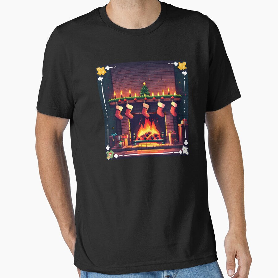 Cute Pixel Christmas Fireplace with Warm Glow and Stockings by BankMano