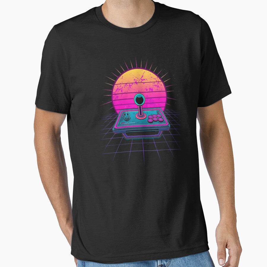 Retro Arcade Joystick Neon Sunset – 80s Synthwave Vaporwave Gaming Shirt by UmazDesigns