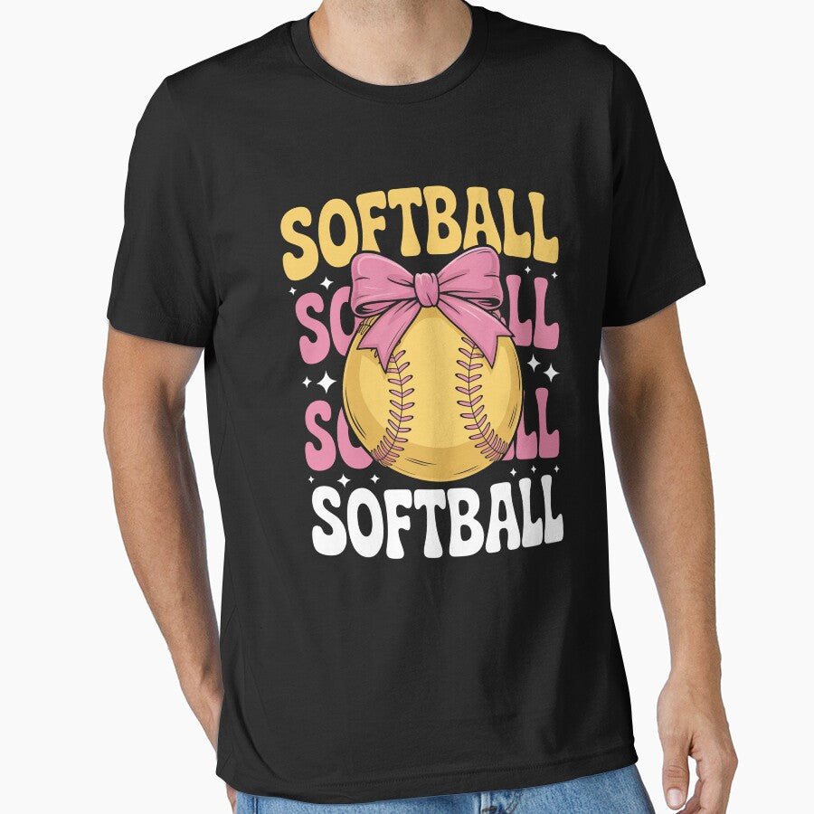 Groovy Softball Coquette Bow by StephenDDArt