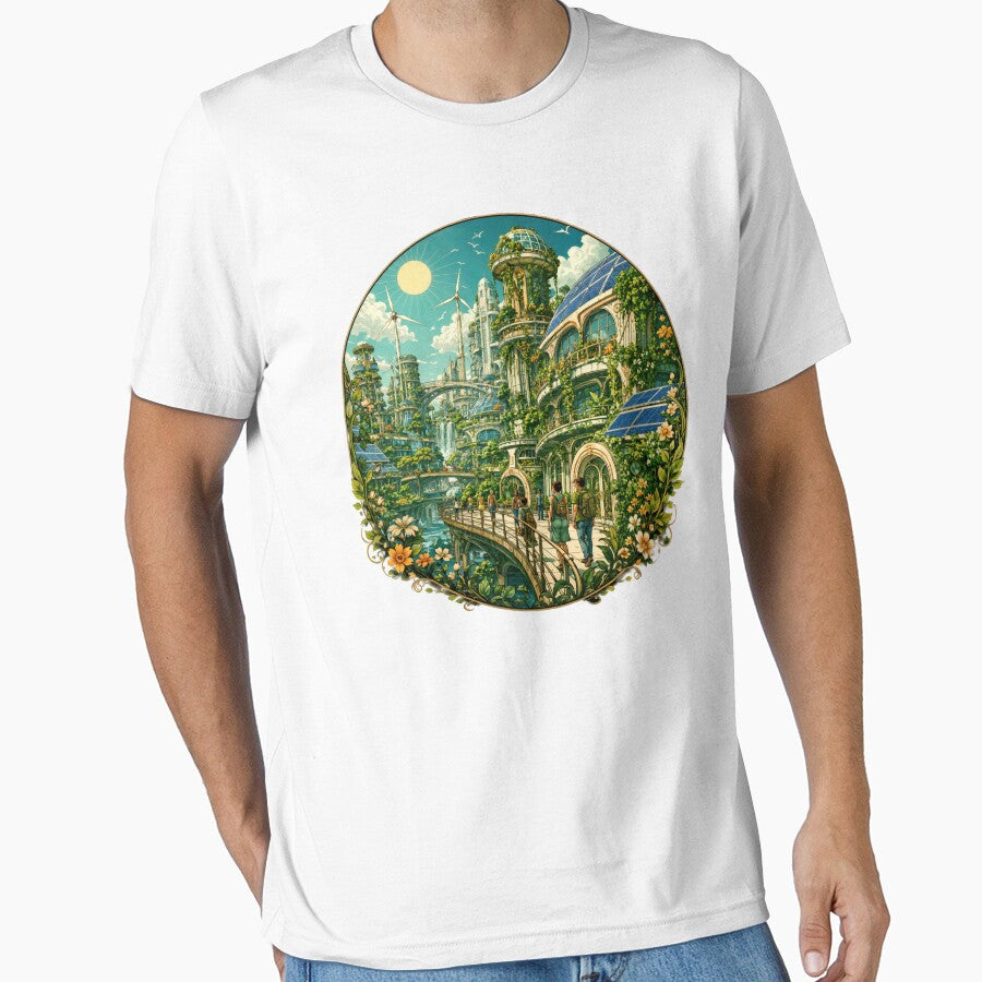Sticker - Decal - T-shirt: Green Utopia — Solarpunk City of the Future in Full Bloom by ForeverPrintsOK