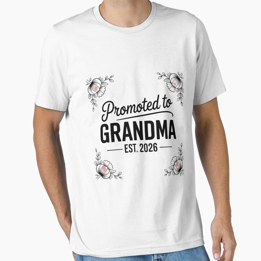Promoted to Grandma Est. 2026 New Grandma Gift Baby Announcement T-Shirt by podlook