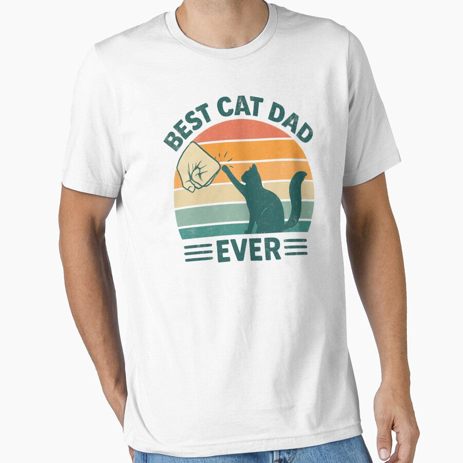 Best Cat Dad Ever – Retro Fist Bump Cat Design by Sonchai Paladsai