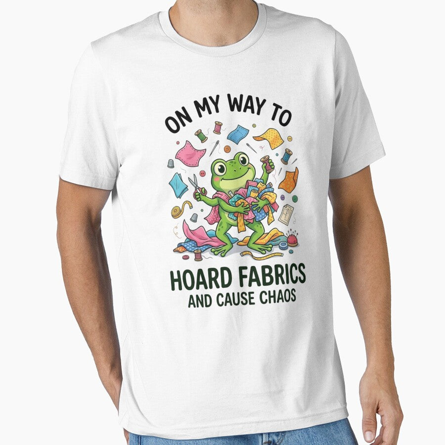 On My Way To Hoard Fabrics And Cause Chaos Funny Sewing Frog Craft Humor Design by bilal sibgui