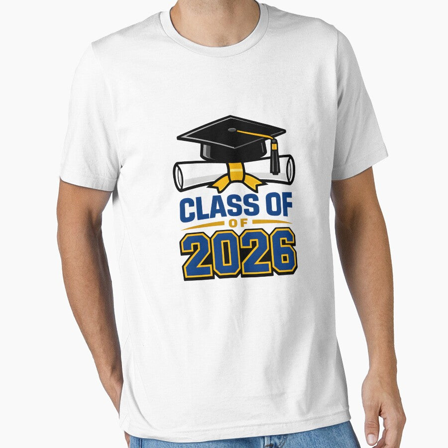 Class of 2026 Graduation T-Shirt – Cap & Diploma Blue Gold Senior Design by FestivityFinds
