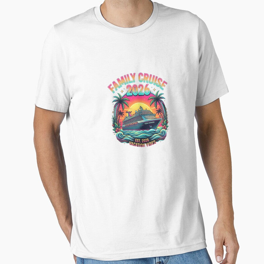 Family Cruise 2026 | Retro Tropical Vacation Cruise T-Shirt Design by DmaarGroup