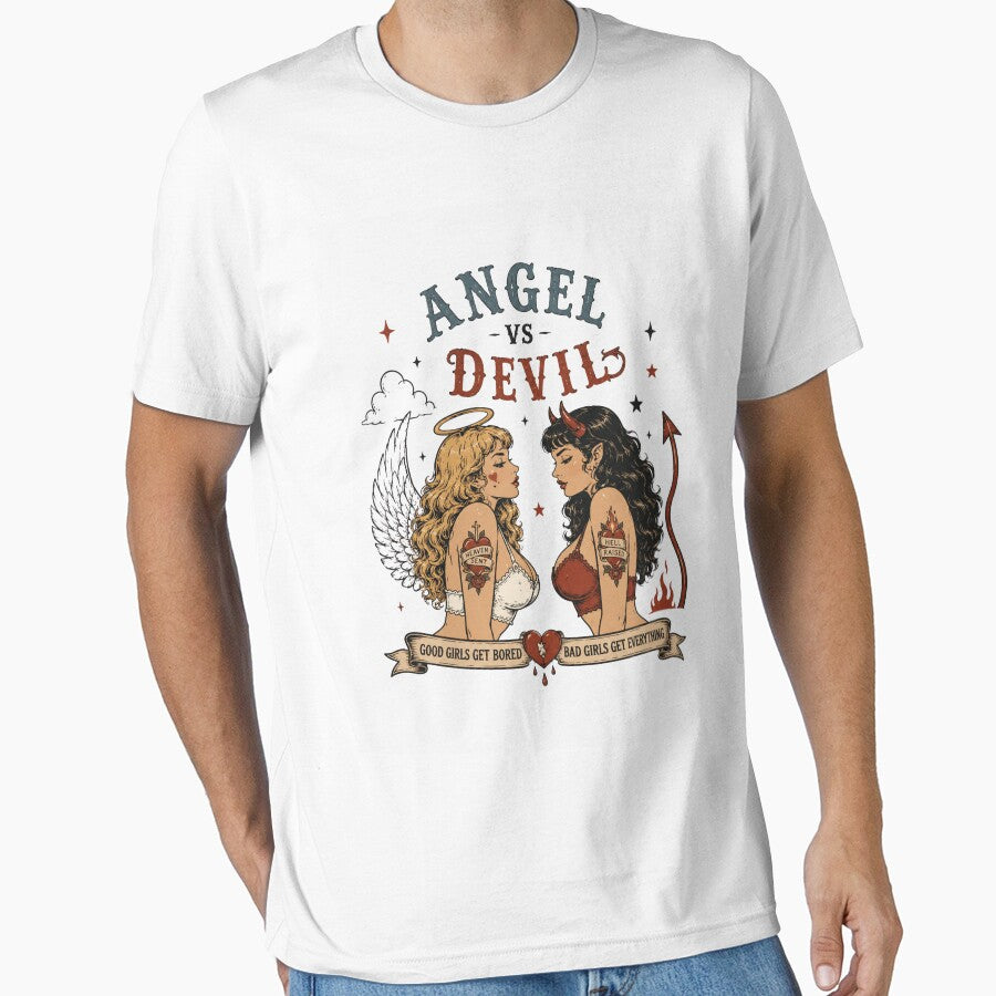 Angel vs Devil Vintage Tattoo – Good Girls Get Bored Bad Girls Get Everything by Region