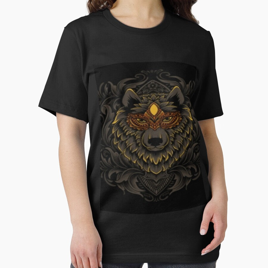 Golden Tribal Wolf Mask – Dark Ornamental Animal Art by Buyora