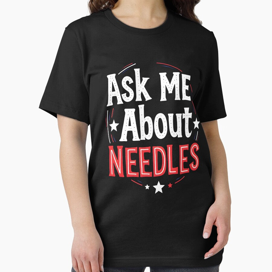 Ask Me About Needles Crafters Design in Red, White, and Blue by MimsTees